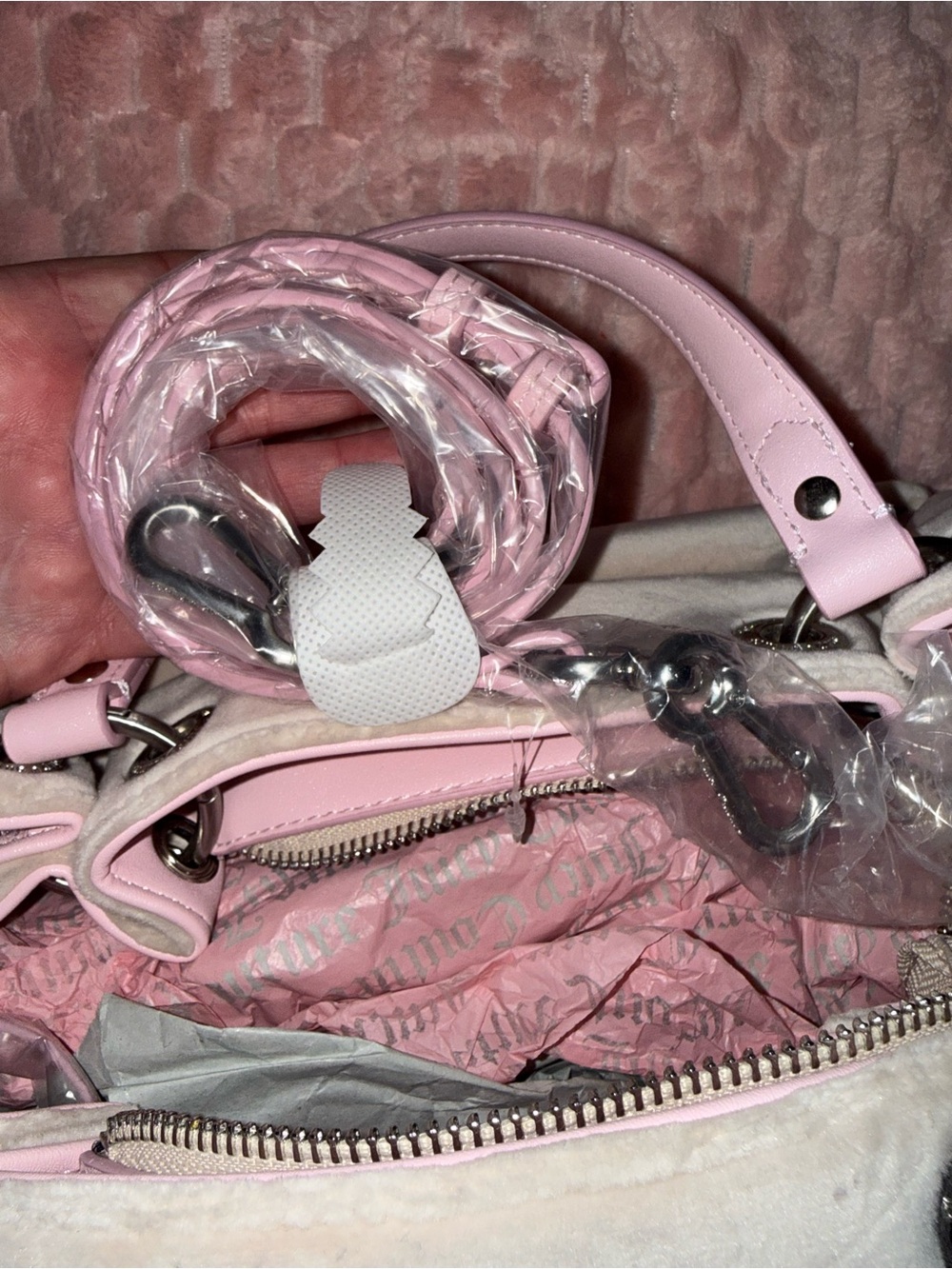 Juicy Couture UK Twig Dog Dumpling / Hobo - Pink and Beige - NWT ! - Picture 7 of 15